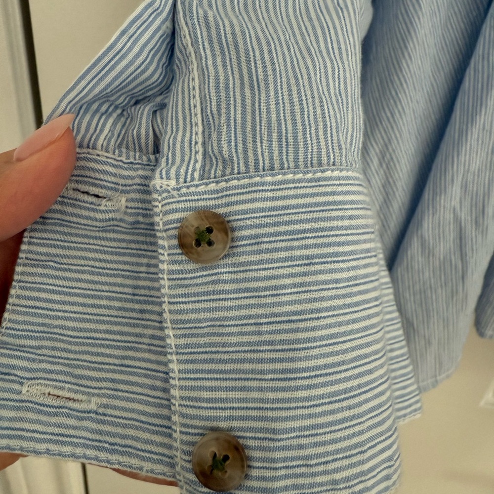 Pilcro Light Blue Pinstripe Peplum Button-Down Blouse - Picture 6 of 8